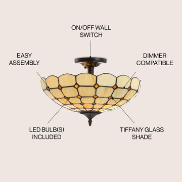 Jennifer 16" Tiffany Style Glass/Metal LED Semi - JONATHAN Y